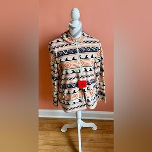 NWT O'Neill Geometric Fleece Jacket in Cream and Navy